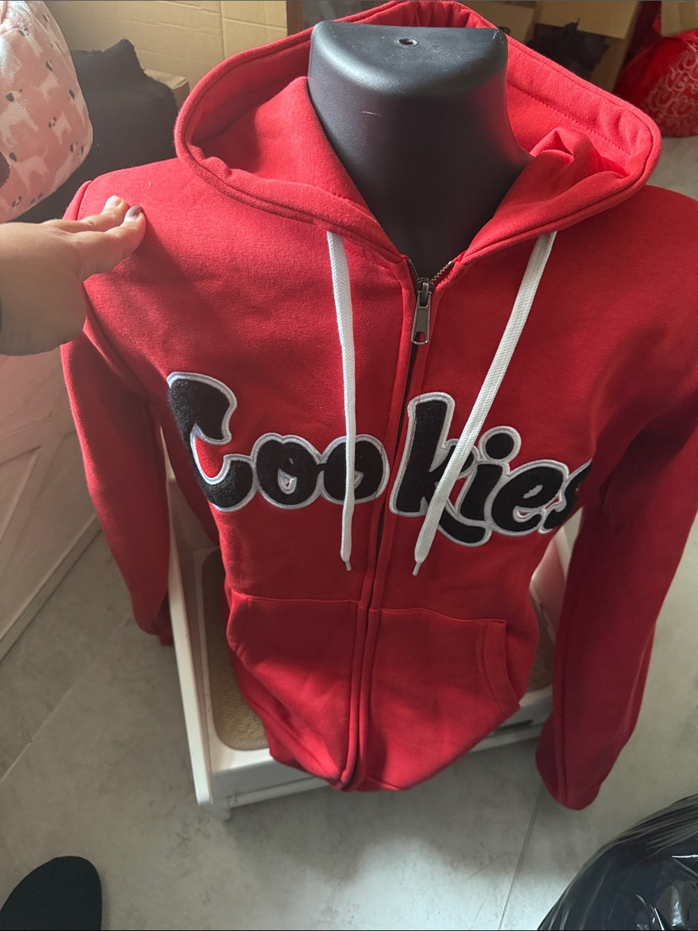 Cookies Brand Red Zip-Up Hoodie with Script Logo